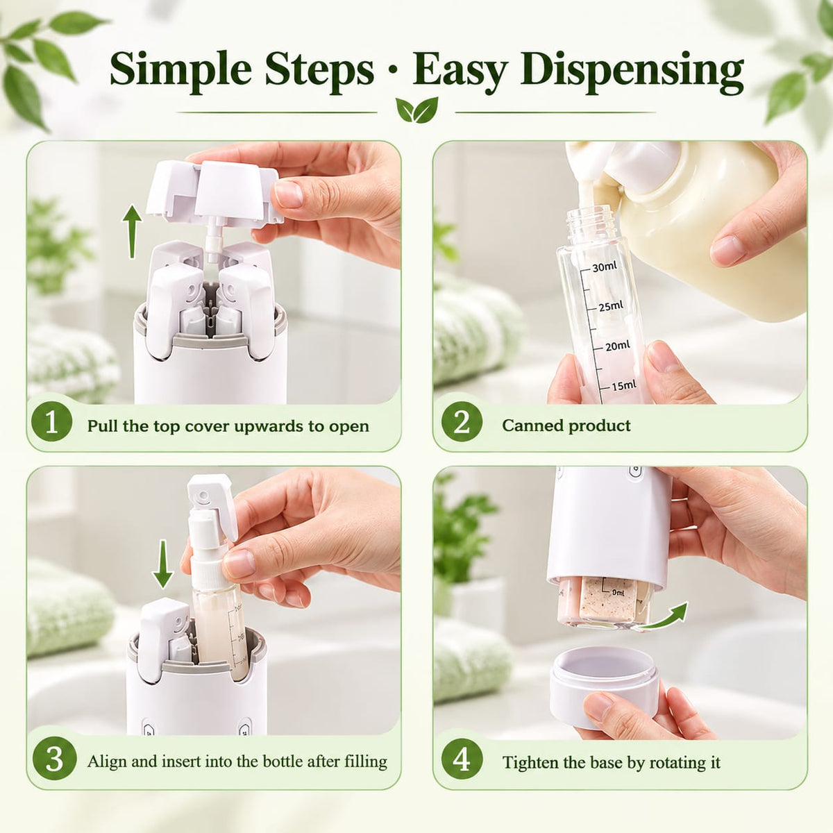 WellnessCO™ 4-in-1 Travel Bottle Dispenser
